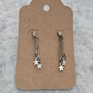 Silver Toned Star And Rhinestone Dangle Earrings‎